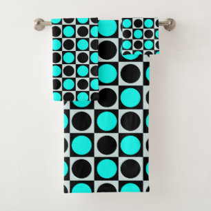 Chequered Blue Black Circles Pattern Design  Bath Towel Set