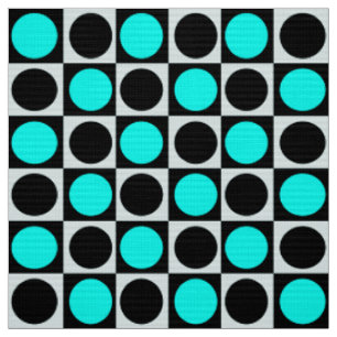 Chequered Blue Black Circles Pattern Design Fabric