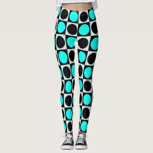 Chequered Blue Black Circles Pattern Design Leggings
