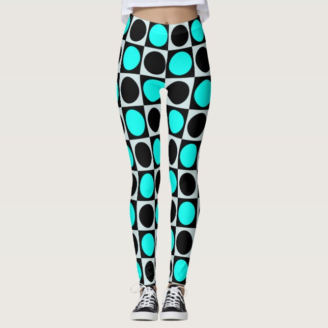 Chequered Blue Black Circles Pattern Design  Leggings (Front)
