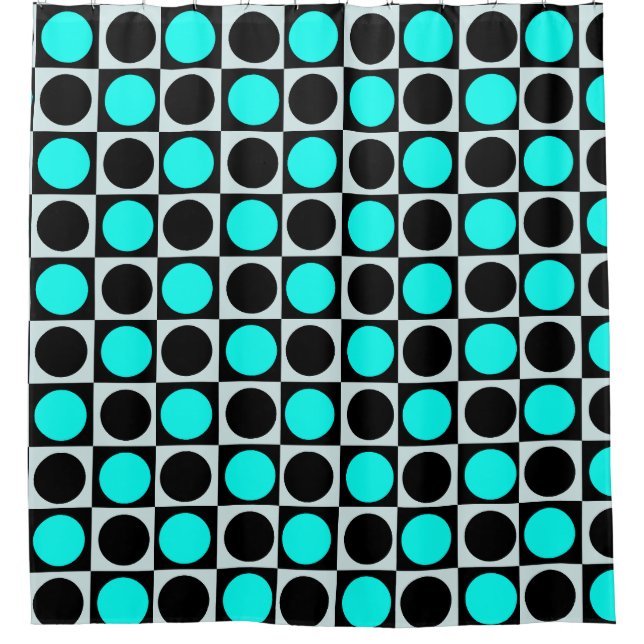 Chequered Blue Black Circles Pattern Design  Shower Curtain (Front)