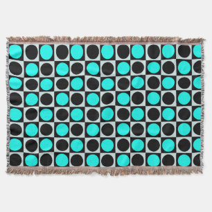 Chequered Blue Black Circles Pattern Design Throw Blanket