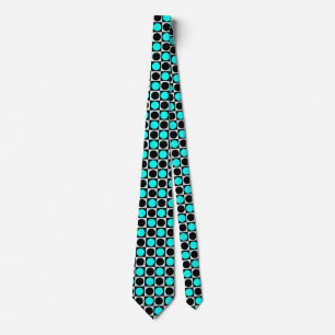 Chequered Blue Black Circles Pattern Design Tie