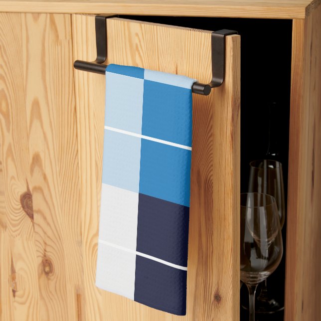 Chequered Blue Chequered Plaid Pattern Tea Towel (Thirds Fold)