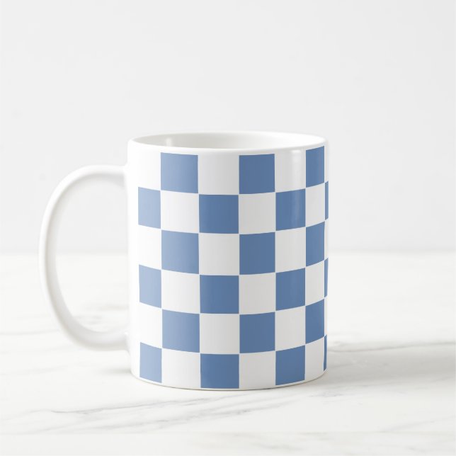 Chequered Blue/Grey and White Coffee Mug (Left)
