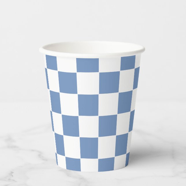 Chequered Blue/Grey and White Paper Cups (Front)