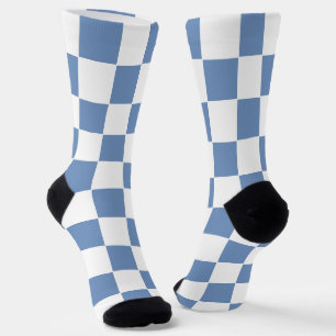 Chequered Blue/Grey and White Socks
