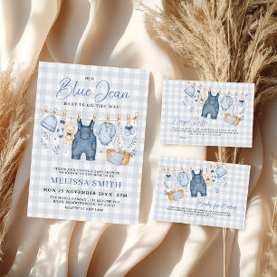 Chequered Blue Jean Baby Gingham Diaper Raffle Enclosure Card