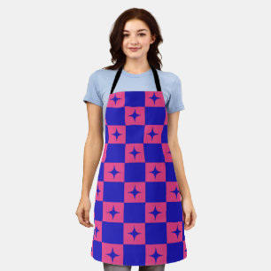 Chequered Blue & Pink Tile With Sparkles Pattern Apron