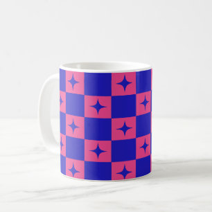Chequered Blue & Pink Tile With Sparkles Pattern Coffee Mug