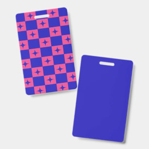 Chequered Blue & Pink Tile With Sparkles Pattern ID Badge