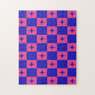 Chequered Blue & Pink Tile With Sparkles Pattern Jigsaw Puzzle