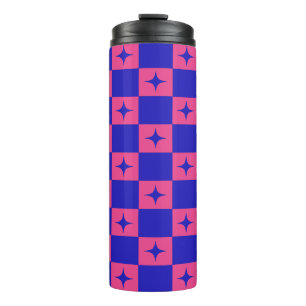 Chequered Blue & Pink Tile With Sparkles Pattern Thermal Tumbler