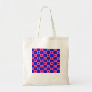 Chequered Blue & Pink Tile With Sparkles Pattern Tote Bag