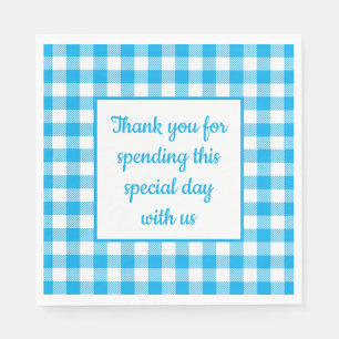 Chequered Blue White Check Thank You Gingham Plaid Napkin