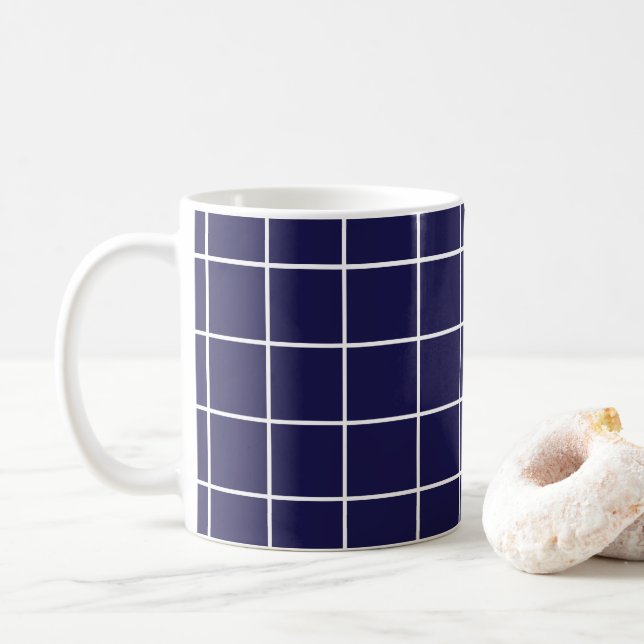 Chequered Blue White Chequered Coffee Mug (With Donut)
