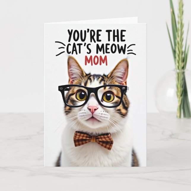 Chequered Bow Cat Card (Front)