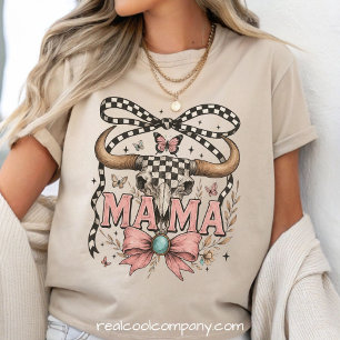 Chequered Bow Skull Mama Western Vibes Tee