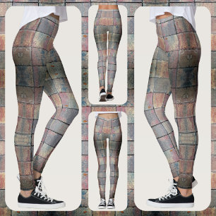 Chequered Brick Red and Grey Grunge Chic Leggings