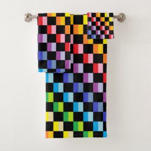 Chequered Broader Spectrum Rainbow Black Bath Towel Set