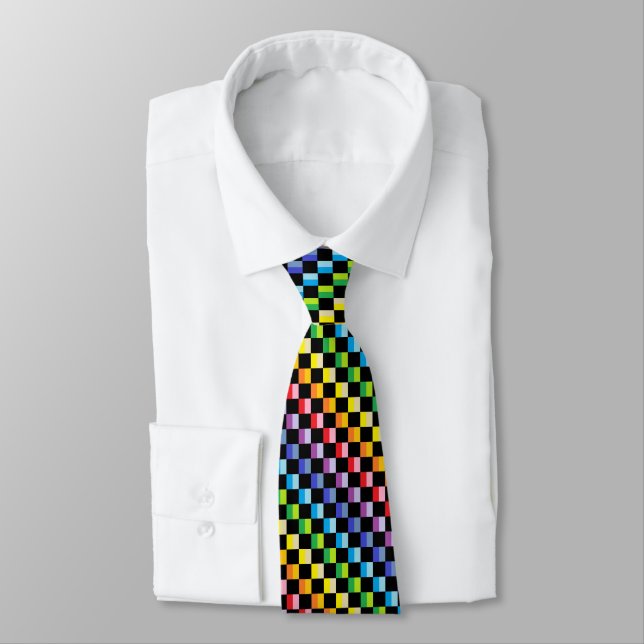 Chequered Broader Spectrum Rainbow Black Tie (Tied)