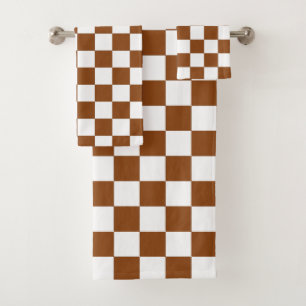 Chequered Brown and White  Bath Towel Set
