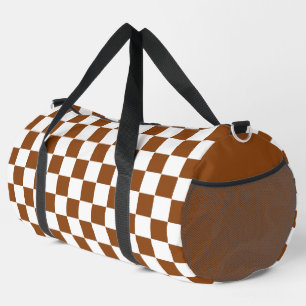 Chequered Brown and White Duffle Bag