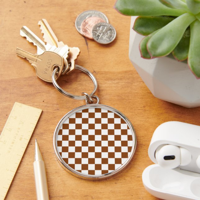 Chequered Brown and White  Key Ring (Desk)
