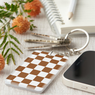 Chequered Brown and White Key Ring