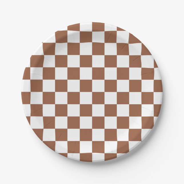 Chequered Brown and White Paper Plate (Front)