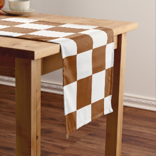 Chequered Brown and White Short Table Runner