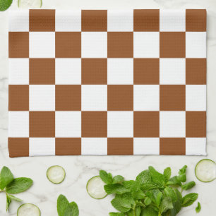 Chequered Brown and White  Tea Towel