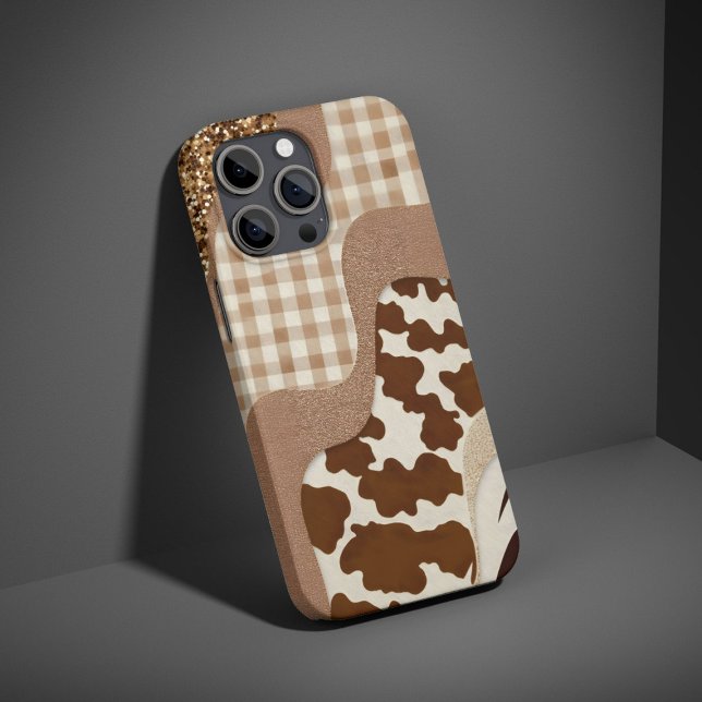 Chequered Brown Wavy Mocha Aesthetic Cow Print Cut iPhone 15 Case (Creator Uploaded)