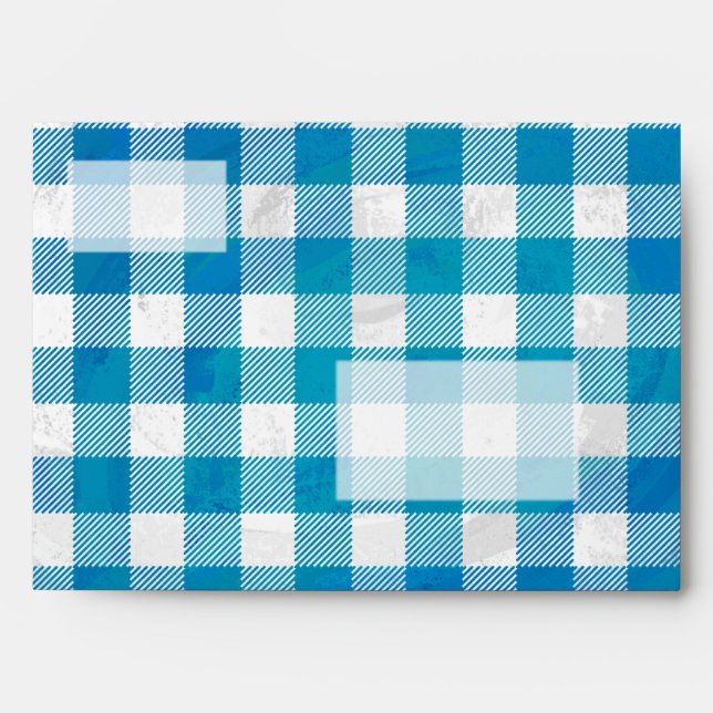 Chequered Buffalo Plaid Blue and White Envelope (Front)