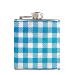 Chequered Buffalo Plaid Blue and White Hip Flask