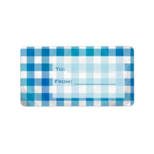 Chequered Buffalo Plaid Blue and White Label