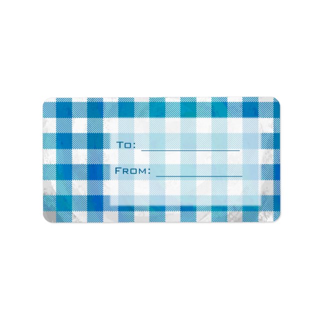 Chequered Buffalo Plaid Blue and White Label (Front)
