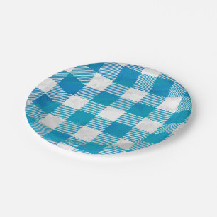 Chequered Buffalo Plaid Blue and White Paper Plate