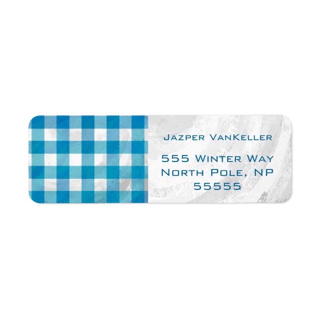 Chequered Buffalo Plaid Blue and White Return Address Label (Front)