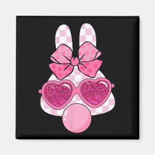 Chequered Bunny Blowing Bubble Gum Easter Coquette Magnet