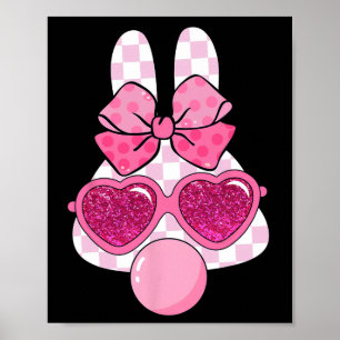 Chequered Bunny Blowing Bubble Gum Easter Coquette Poster
