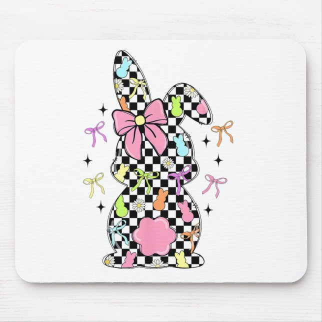 Chequered Bunny Easter Day Coquette Bows Easter Bu Mouse Pad (Front)
