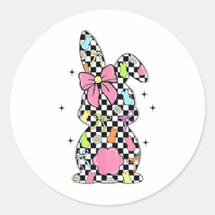 Chequered Bunny Easter Day Coquette Bows Rabbit Ha Classic Round Sticker