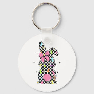 Chequered Bunny Easter Day Coquette Bows Rabbit Ha Key Ring