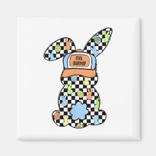 Chequered Bunny Easter Day Coquette Bows Rabbit Ha Magnet