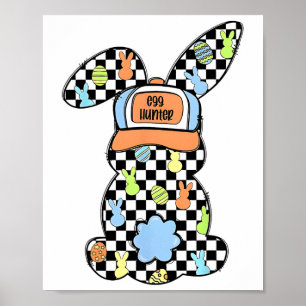 Chequered Bunny Easter Day Coquette Bows Rabbit Ha Poster