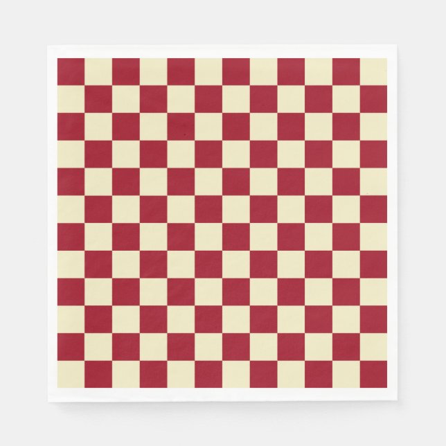 Chequered Burgundy and Cream Napkin (Front)