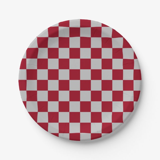 Chequered Burgundy and Silver Paper Plate (Front)