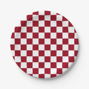 Chequered Burgundy and White Paper Plate