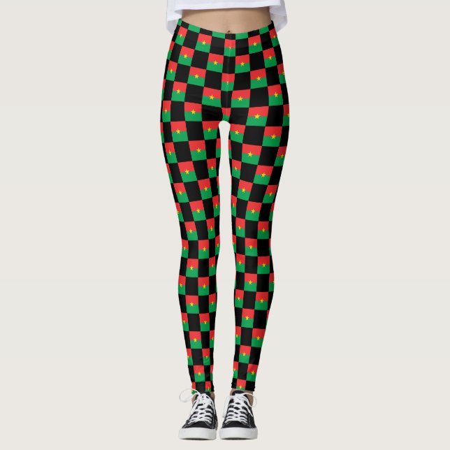 Chequered Burkina Faso Flag Pattern  Leggings (Front)